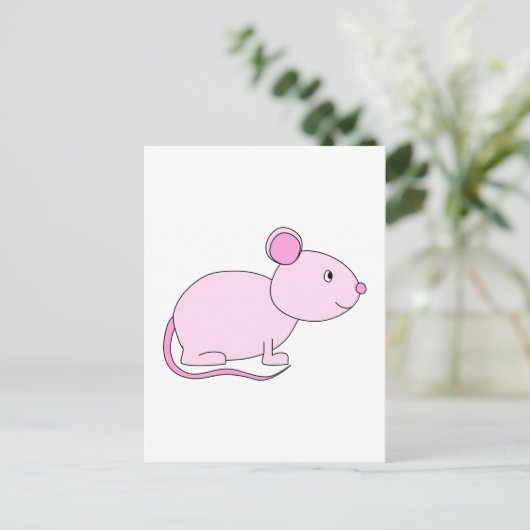 Roze muis. briefkaart (Staand voorkant)