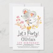 Roze Muis Meisje Verjaardag Uitnodiging (Voorkant)