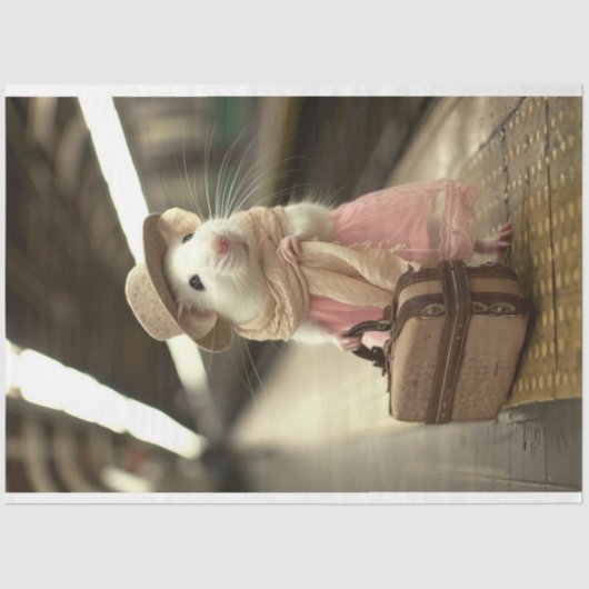  roze muis reizen decoupage tissuepapier (Voorkant)