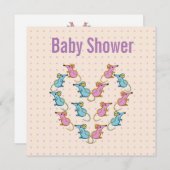 Roze muizen, blauw muizen baby shower bedankkaart (Voorkant / Achterkant)