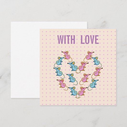 Roze muizen, blauwe muizen hartjes bedankkaart (Voorkant / Achterkant)