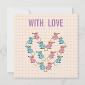 Roze muizen, blauwe muizen hartjes bedankkaart (Voorkant)