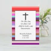 Roze Multi Stripe Cross-Girls Baptisme-uitvindinge Kaart (Staand voorkant)