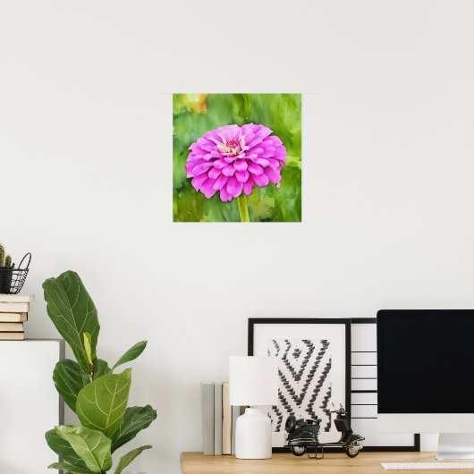 Roze Mum Flower Waterverf Style Art Squared Poster (Thuiskantoor)