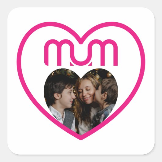 Roze MUM Liefde Fotolijst Vierkante Sticker (Voorkant)