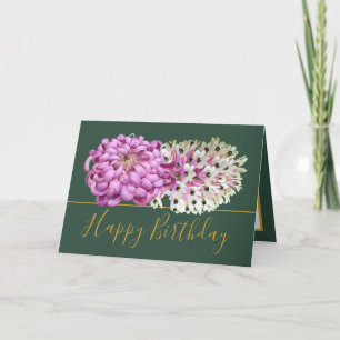 Roze Mum Witte Orchidee Botanische Chic Verjaardag Kaart