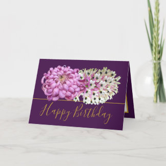 Roze Mum & Witte Orchideeën Bloemen Boeket Verjaar Kaart