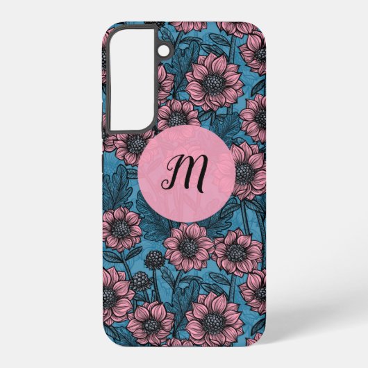 Roze Mums monogram Samsung Galaxy Hoesje (Achterkant)