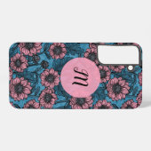 Roze Mums monogram Samsung Galaxy Hoesje (Achterkant horizontaal)