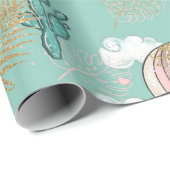 Roze, Munt en Faux Glitter Goud Tropische Woestijn Cadeaupapier (Rol Hoek)