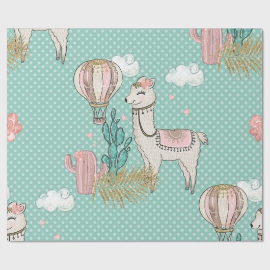 Roze, Munt en Goud Glitter Woestijn Steampunk Llam Cadeaupapier (Vlak)