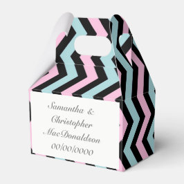 Roze munt en greystripe chevron bruiloft bedankdoosjes