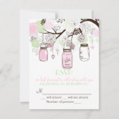 Roze Munt Green Mason Jars RSVP Weddenschap (Voorkant)
