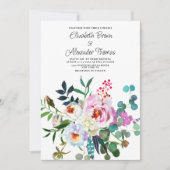 Roze munt groen witte pioen bloemenboho bruiloft kaart (Voorkant)