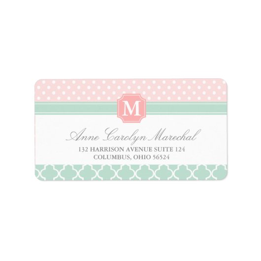 Roze Munt | Polka Dots Marokkaans | monogram Etiket (Voorkant)