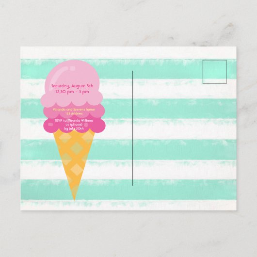 Roze munt zoete ijs 1e verjaardag briefkaart (Achterkant)