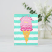 Roze munt zoete ijs 1e verjaardag briefkaart (Staand voorkant)