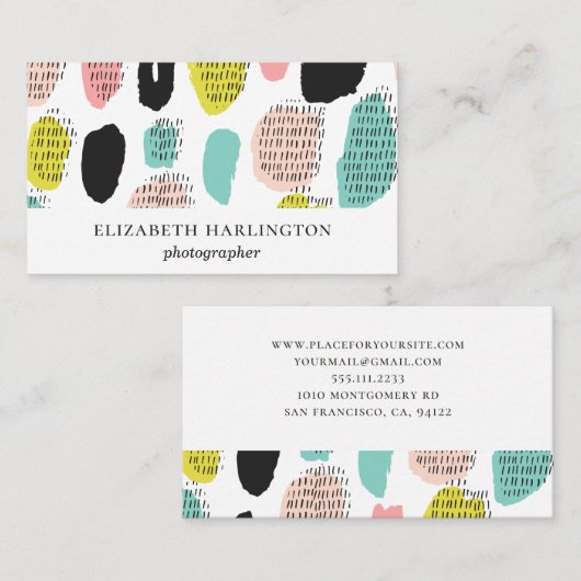Roze munt zwarte penseelstreken. Moderne professio Visitekaartje (Voorkant / Achterkant)