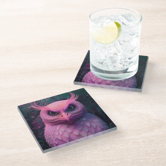 Roze Murloc/Uil hybride schepsel Glazen Onderzetter (Schuin)