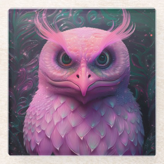Roze Murloc/Uil hybride schepsel Glazen Onderzetter (Voorkant)