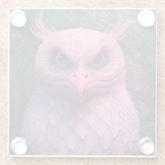 Roze Murloc/Uil hybride schepsel Glazen Onderzetter (Achterkant)