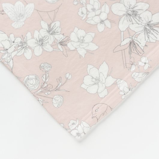 Roze mus, bloemmotief fleece deken (Hoek)