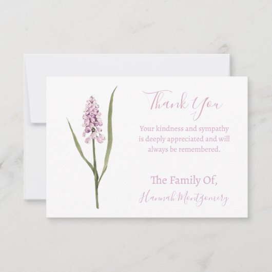 Roze Muscari Begrafenis & Sympathie Dank u Kaarten Notitiekaartje (Voorkant)