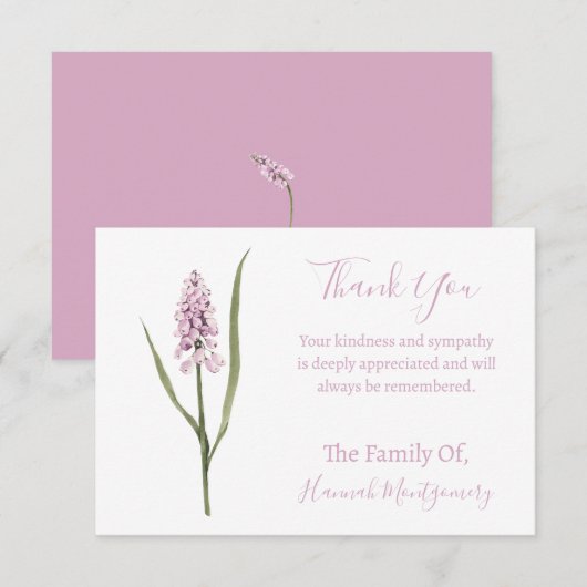 Roze Muscari Begrafenis & Sympathie Dank u Kaarten Notitiekaartje (Voorkant / Achterkant)