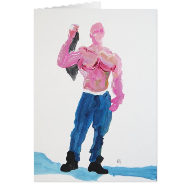 Roze Muscleman Holding T-shirt (Voorkant)