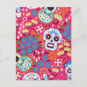 Roze Music Rock Skull Floral Garden Feestdagenkaart