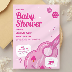 Roze Musical Baby Girl Douche Uitnodiging