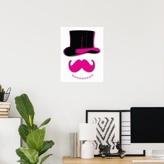 Roze Mustache, bovenste hoed en poster parels (Thuiskantoor)