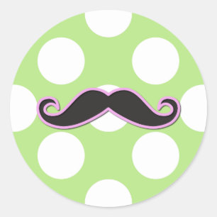 Roze Mustache, Curl Mustache, Stache, Polka Dots Ronde Sticker