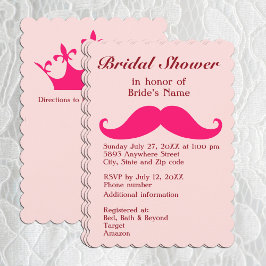 Roze Mustache en Tiara Bridal Shower Invitation Kaart