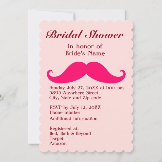 Roze Mustache en Tiara Bridal Shower Invitation Kaart (Voorkant)