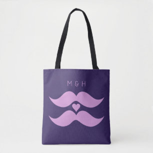 Roze Mustaches aangepaste monogram zakken Tote Bag