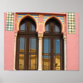 Roze Muurvenster Foto Waarde Poster Papier (Mat)