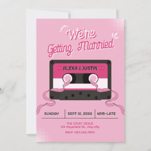 Roze muziek cassette bruiloft kaart