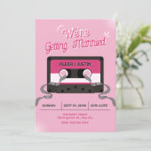 Roze muziek cassette bruiloft kaart (Staand voorkant)