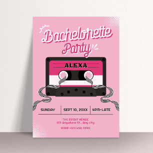 Roze muziek cassette vrijgezellenfeest kaart