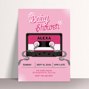 Roze muziek cassetterecorder baby shower kaart