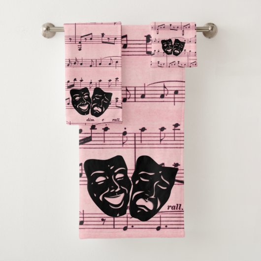 Roze muziek- en theatermaskers bad handdoek (Insitu)