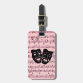 Roze muziek- en theatermaskers bagagelabel (Voorkant verticaal)
