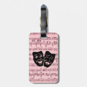 Roze muziek- en theatermaskers bagagelabel (Achterkant verticaal)