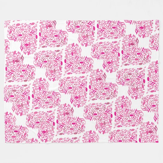 Roze Muziek Note Hearts Fleece Deken (Voorkant (Horizontaal))