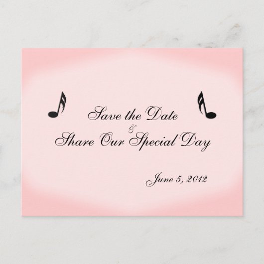 Roze muziek Save the Date Briefkaart (Voorkant)