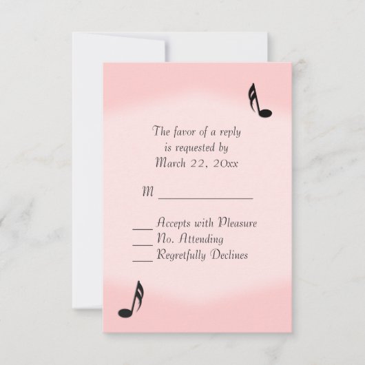 Roze Muziek Wedding RSVP Kaartje (Voorkant)