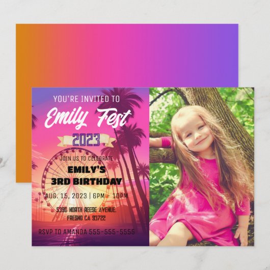 Roze Muziekfestival Fest Foto Verjaardag Kaart (Voorkant / Achterkant)