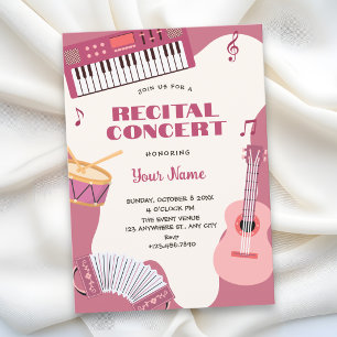 Roze muziekinstrumenten muziekrecital kaart
