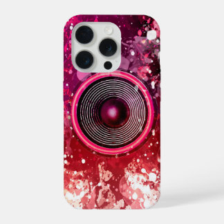 Roze muziekluidspreker en verfspetters iPhone 15 pro case